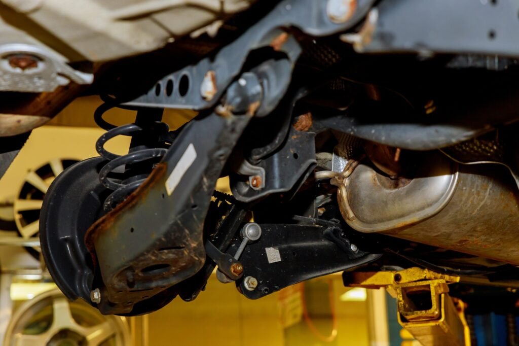brakes and suspension brakes on a car with removed wheel